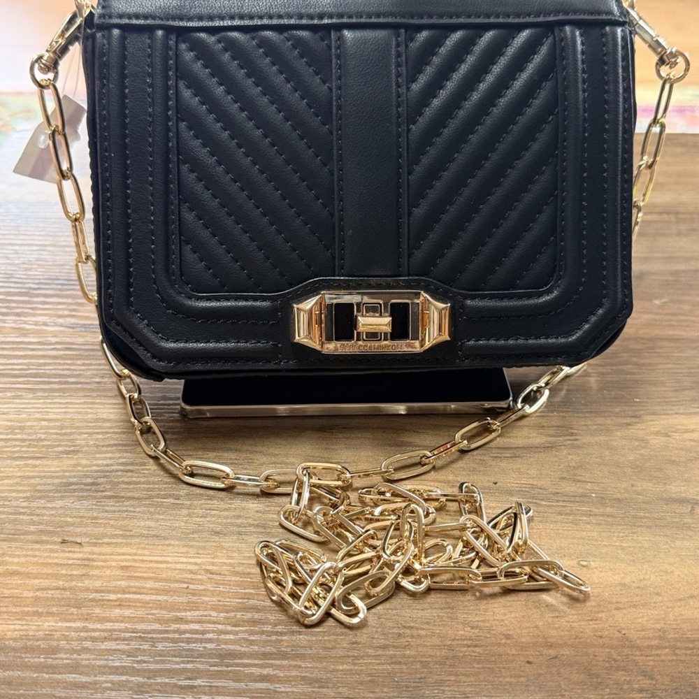 Rebecca Minkoff Chevron Quilted Small Love Crossbody Black Leather